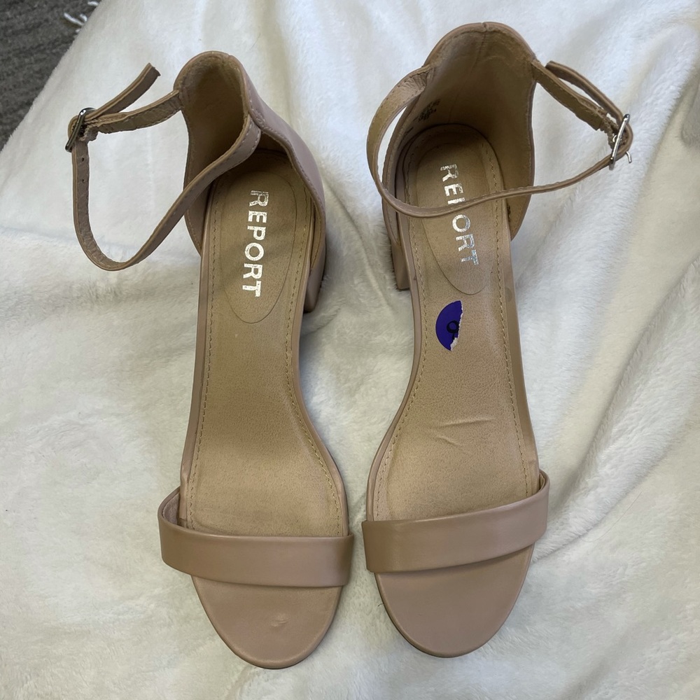 Nude REPORT sandal with block heel & ankle strap